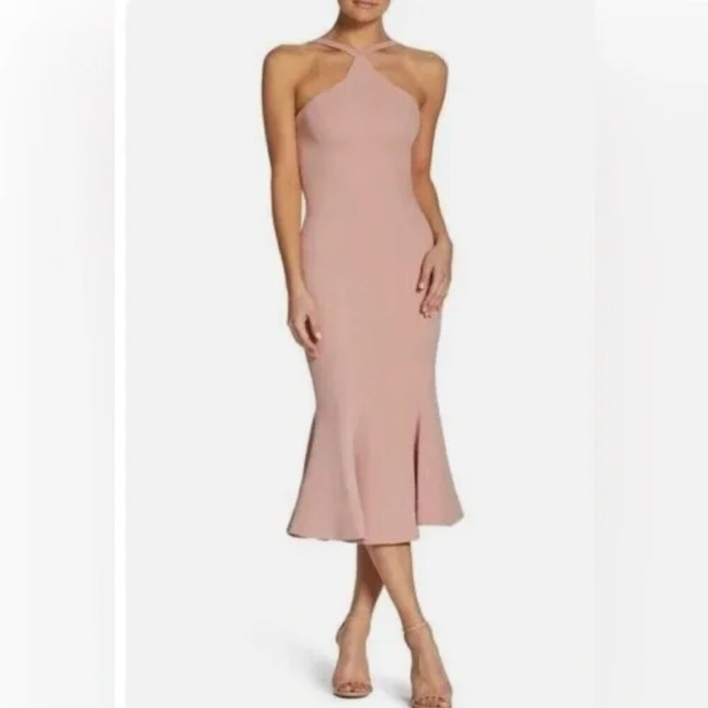 Dress the Population Size XL Tessa Blush Crepe Halter Mermaid Midi Dress
